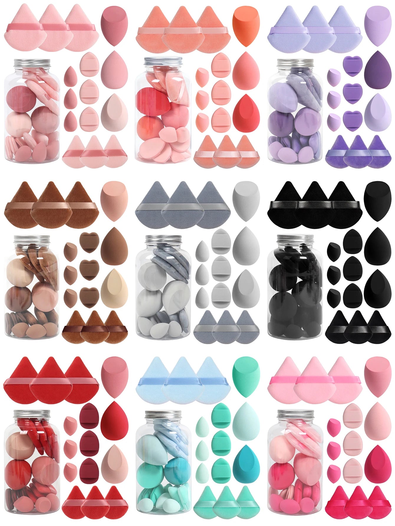 Spring 15 Cans,3 Loose Powder Puffs & 3 Mini Loose Powder Puffs & 3 Mini Makeup Eggs & 3 Mini Air Cushion Puffs, Foundation Mix