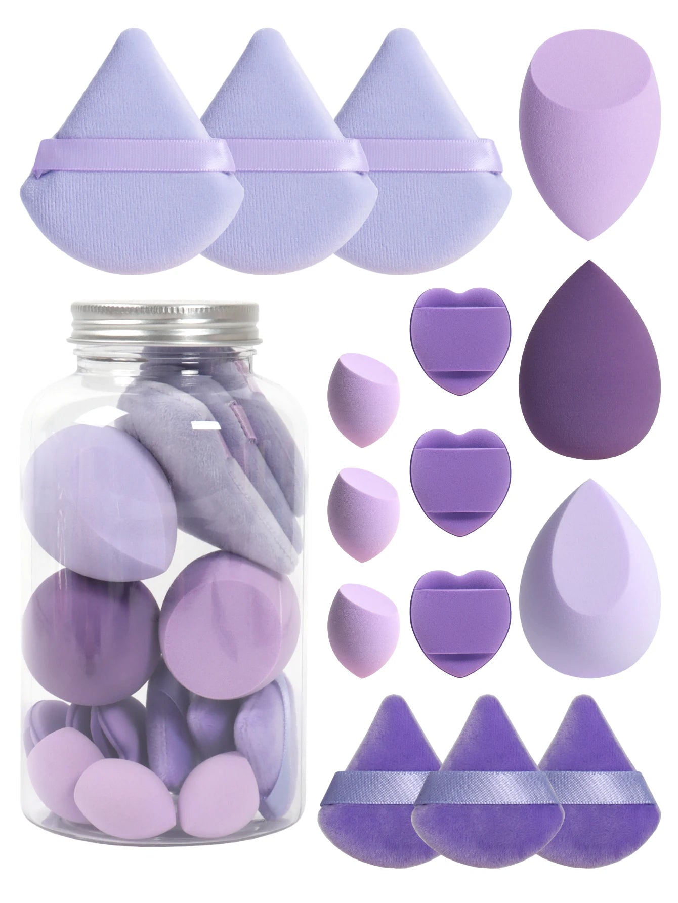 Spring 15 Cans,3 Loose Powder Puffs & 3 Mini Loose Powder Puffs & 3 Mini Makeup Eggs & 3 Mini Air Cushion Puffs, Foundation Mix