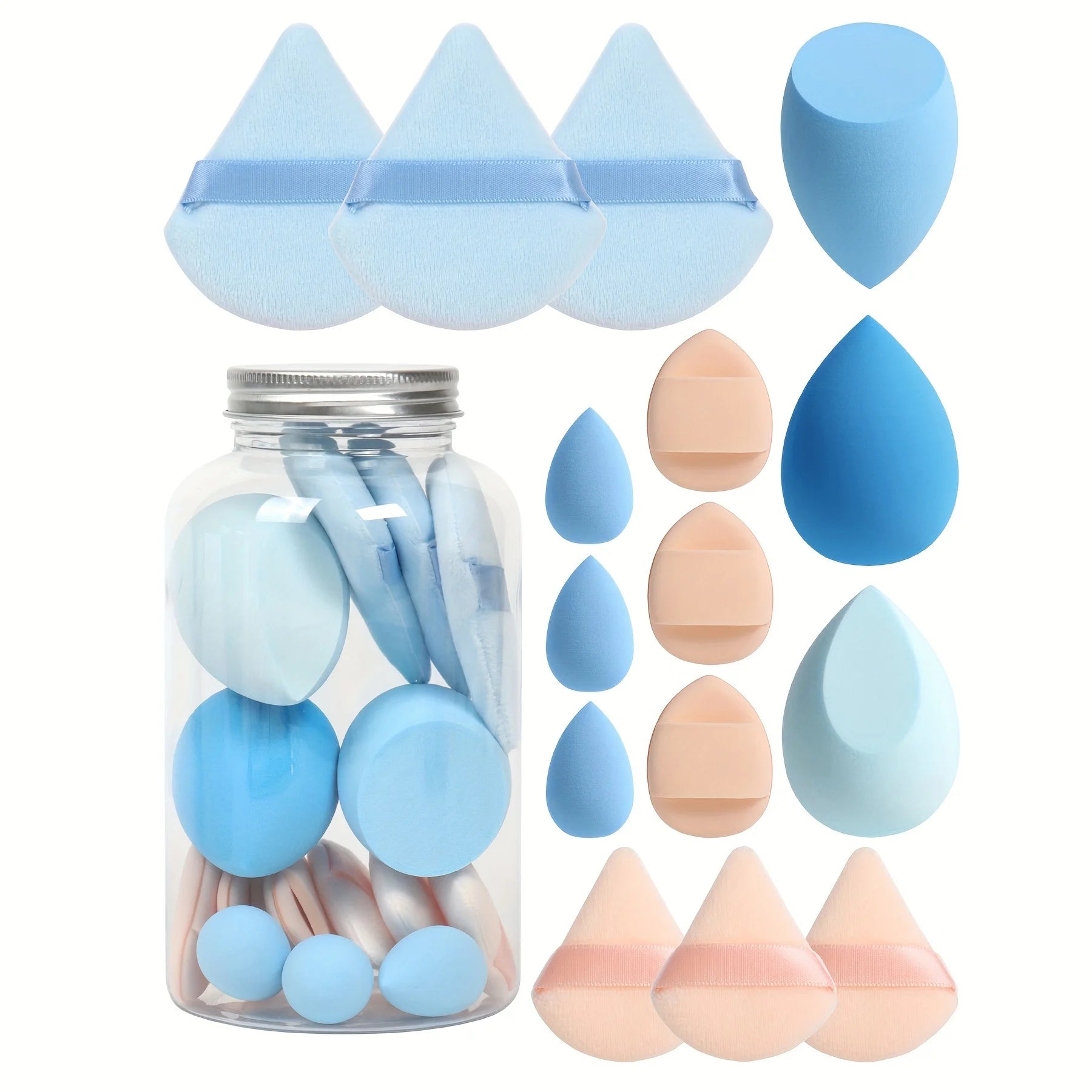 Spring 15 Cans,3 Loose Powder Puffs & 3 Mini Loose Powder Puffs & 3 Mini Makeup Eggs & 3 Mini Air Cushion Puffs, Foundation Mix